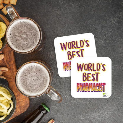 WB058 World's Best Pharmacist MDF Wooden Coaster by Kruzroyal | Gift for Pharmacist | Unique Novelty Present | 9cm x 9cm | Coffee Tea MDF Wooden Coaster