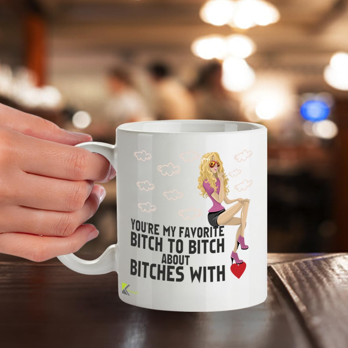 Kruzroyal Funny Best Friend Mug, You're My Favourite Bitch to Bitch About Bitches with Gossip, Novelty Gift for Work Bestie, Sister or BFF, White Ceramic Coffee Cup, 11 oz
