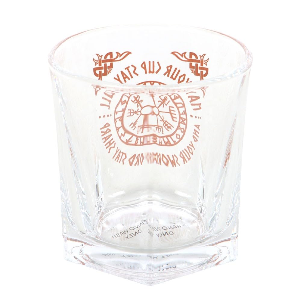 something different Glass Viking Lowball Glass, 300ml, Vegvisir Compass Design, Norse Mythology Theme, with Cork Coaster, Gift Set