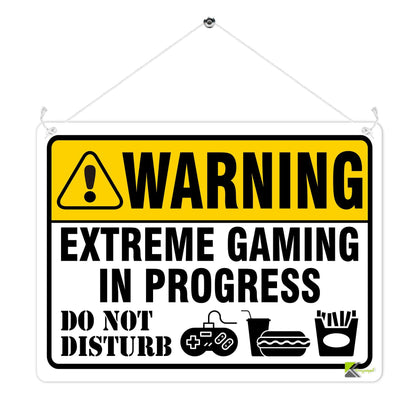 Kruzroyal MP389 WARNING, Extreme gaming in progress, Do not disturb. Funny Novelty Retro Vintage Metal Wall Sign Plaque 20cm x 15cm