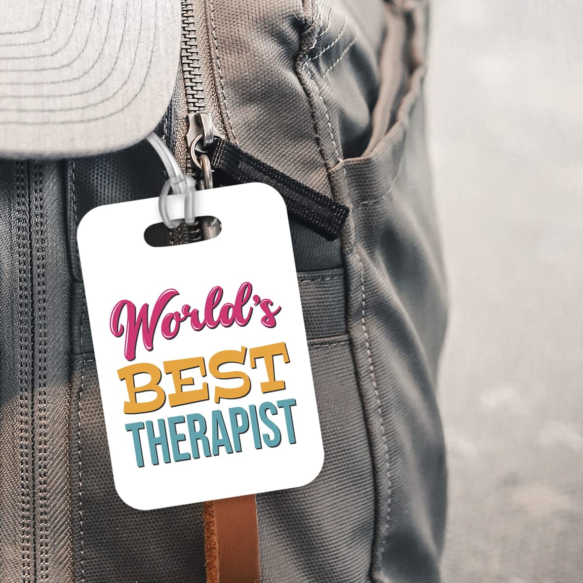 LT444 World's Best Therapist Novelty Funny Unique Designer Gift, Suitcase, Glossy Plastic Luggage Tag for Therapist