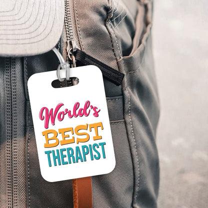 LT444 World's Best Therapist Novelty Funny Unique Designer Gift, Suitcase, Glossy Plastic Luggage Tag for Therapist