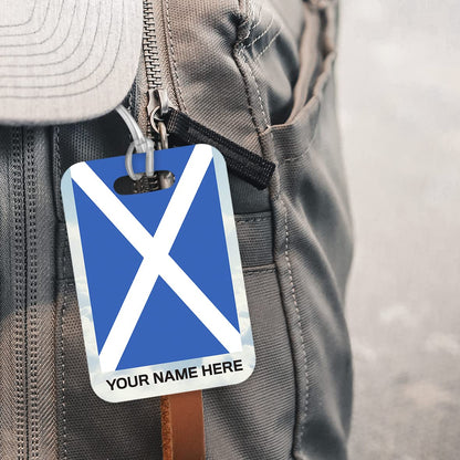 PLT282 Personalised Name with Scotland Flag Novelty Funny Unique Designer Gift Glossy Plastic Suitcase Luggage Tag