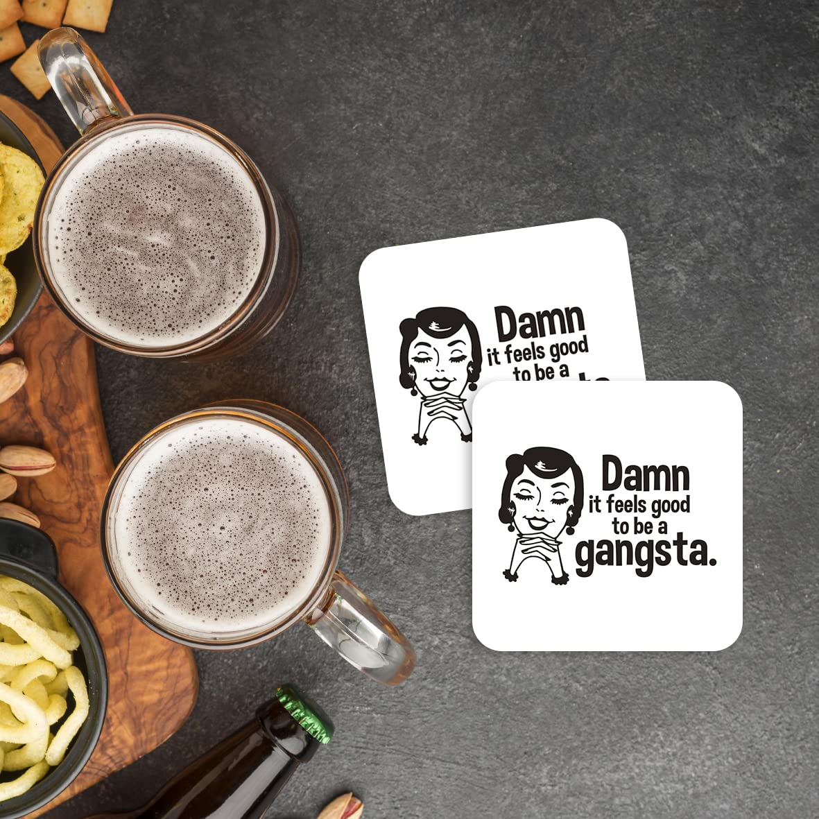 CS578 Damn it Feels Good to be a Gangsta. Novelty Funny Coffee Tea Drink Gift Glossy MDF Wooden Coaster