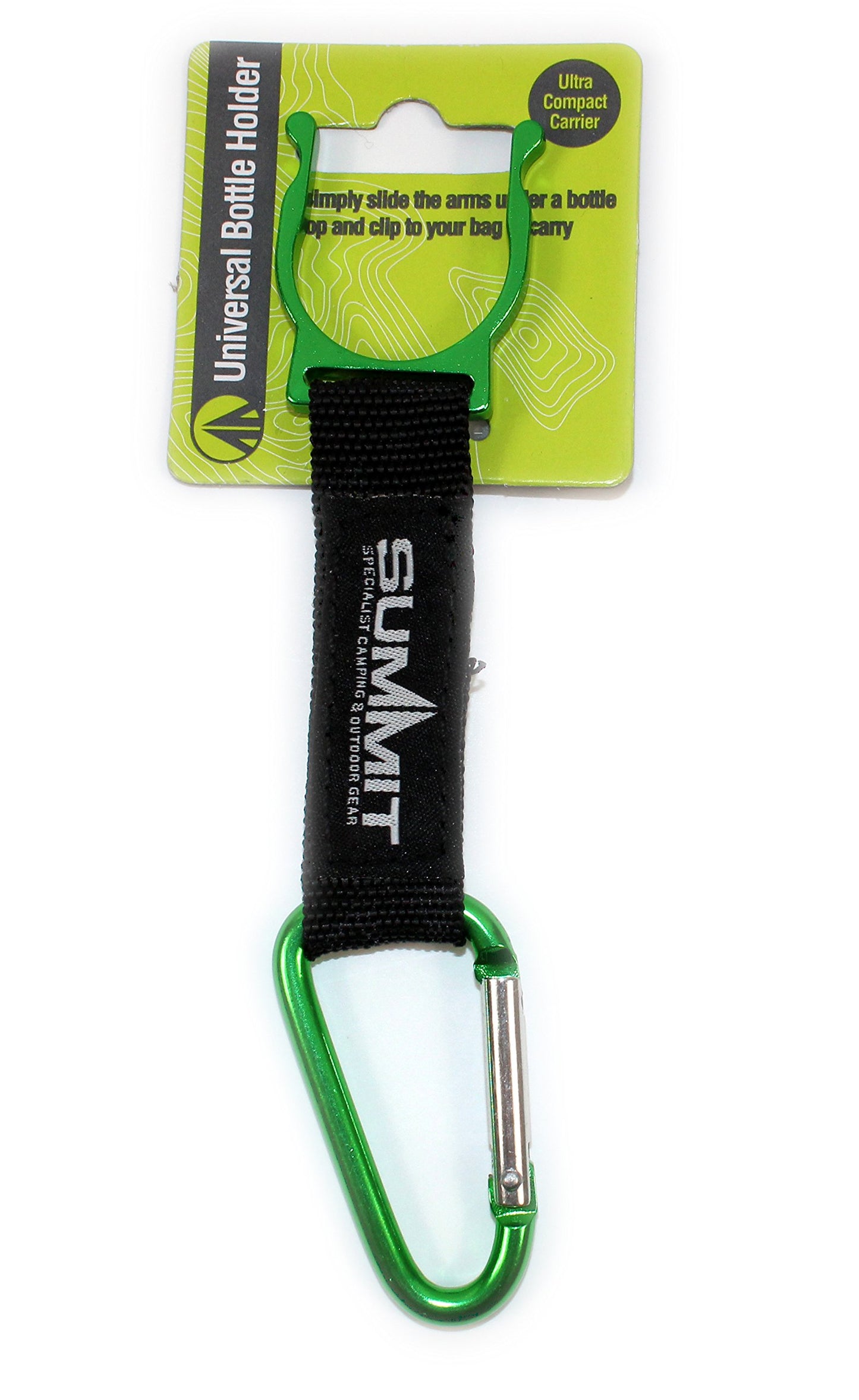 SUMMIT Water Bottle Holder Clip Carabiner Key Chain Universal Camping Hiking Cycling (Green)