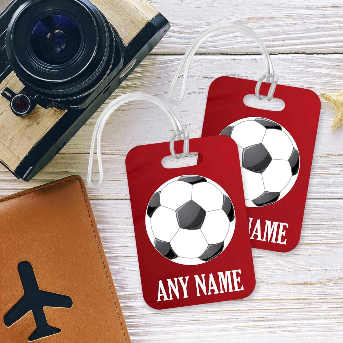 PLT239 Personalised Name : Football Lover Novelty Funny Unique Designer Gift Glossy Plastic Suitcase Luggage Tag