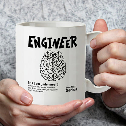 Kruzroyal Funny Engineer Mug Definition See Also Genius - 11oz Ceramic Coffee Tea Cup Gift for Engineers Students Coworkers - Dishwasher Microwave Safe STEM Novelty Present