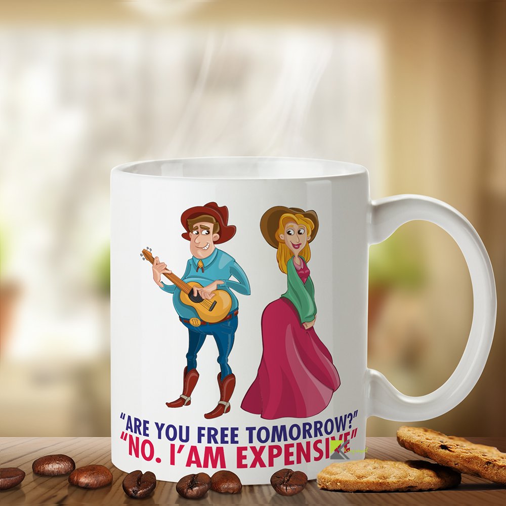 Kruzroyal Sassy Mug, are You Free Tomorrow No I'm Expensive Design, Funny Novelty Gift for Women, Girlfriend or Wife, White Ceramic Coffee Cup, 11 oz