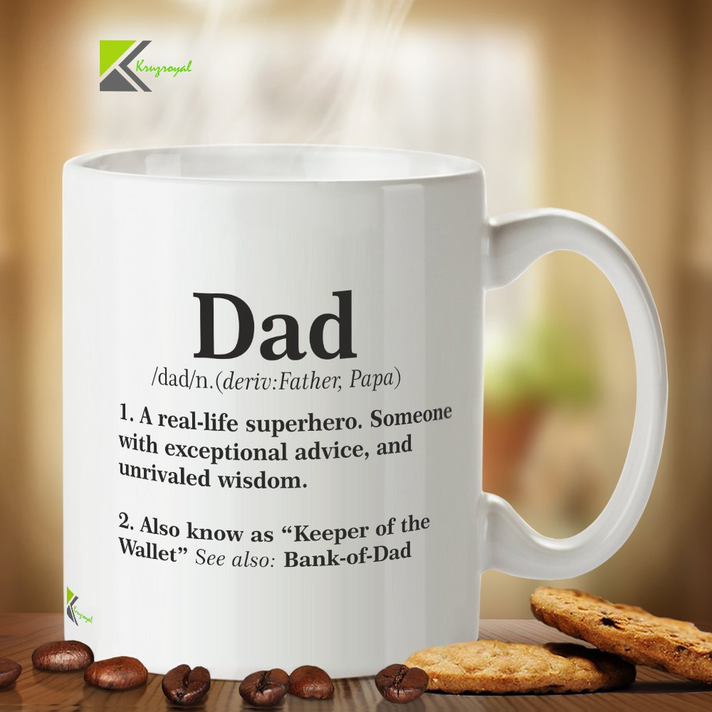 Kruzroyal Funny Dad Mug, Dictionary Definition Bank of Dad Design, Novelty Father's Day Gift from Son or Daughter, White Ceramic Coffee Cup, 11 oz
