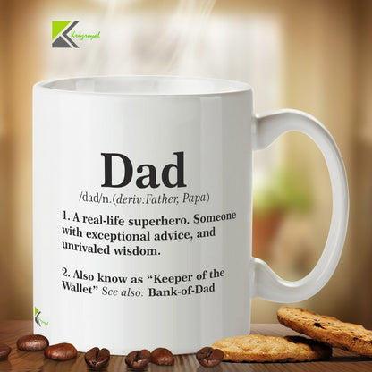 Kruzroyal Funny Dad Mug, Dictionary Definition Bank of Dad Design, Novelty Father's Day Gift from Son or Daughter, White Ceramic Coffee Cup, 11 oz