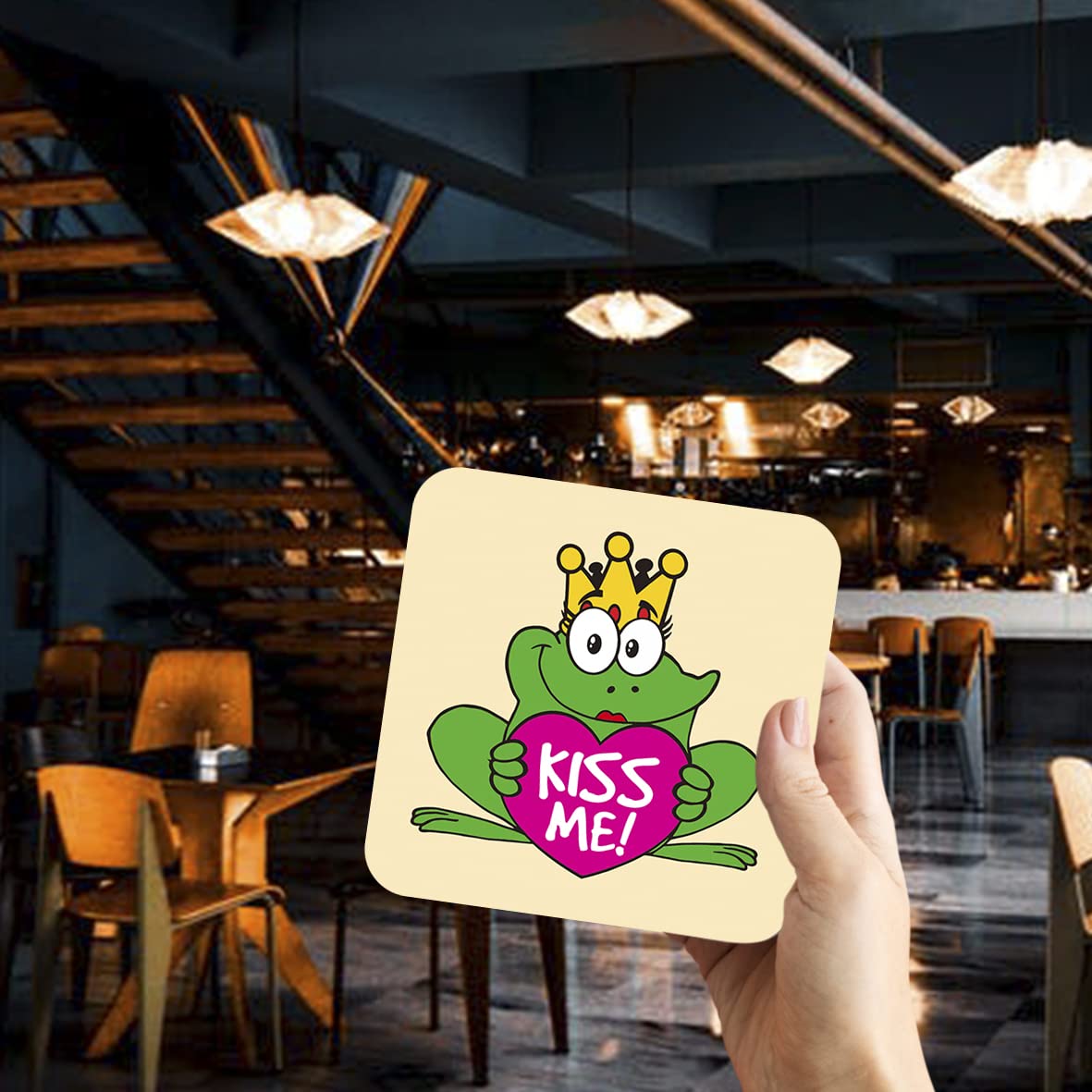 CS661 Kiss Me! Novelty Funny Coffee Tea Drink Gift Glossy MDF Wooden Coaster