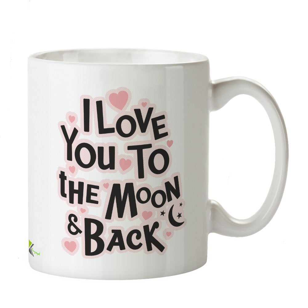 Kruzroyal Love You to The Moon and Back Mug, Cute Heart & Star Design, Sentimental Gift for Girlfriend, Wife, Mum or Daughter, White Ceramic, 11 oz