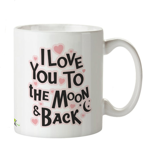 Kruzroyal Love You to The Moon and Back Mug, Cute Heart & Star Design, Sentimental Gift for Girlfriend, Wife, Mum or Daughter, White Ceramic, 11 oz