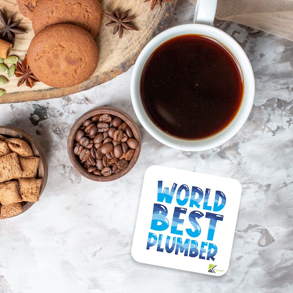 WB005 World's Best Plumber MDF Wooden Coaster by Kruzroyal | Gift for Plumber | Unique Novelty Present | 9cm x 9cm | Coffee Tea MDF Wooden Coaster