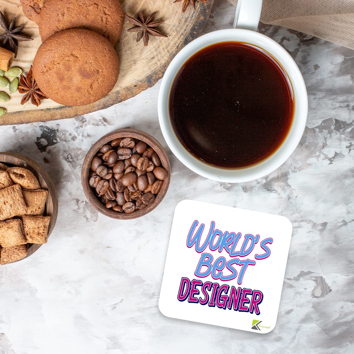 WB069 World's Best Designer MDF Wooden Coaster by Kruzroyal | Gift for Designer | Unique Novelty Present | 9cm x 9cm | Coffee Tea MDF Wooden Coaster