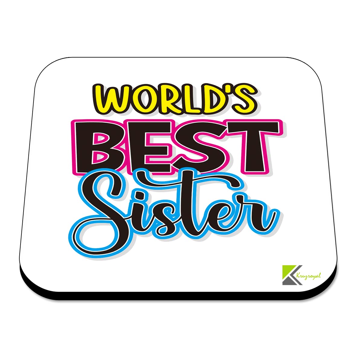 WB015 World's Best Sister MDF Wooden Coaster by Kruzroyal | Gift for Sister| Unique Novelty Present | 9cm x 9cm | Coffee Tea MDF Wooden Coaster