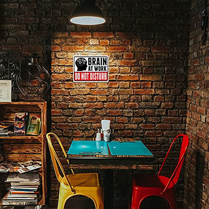 Kruzroyal MP396 BRAIN AT WORK, DO NOT DISTURB. Funny Novelty Retro Vintage Metal Wall Sign Plaque 20cm x 15cm