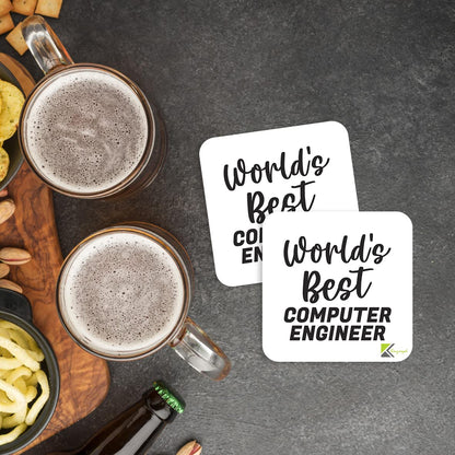 WB007 World's Best Computer Engineer MDF Wooden Coaster by Kruzroyal | Gift for Computer Engineer | Unique Novelty Present | 9cm x 9cm | Coffee Tea MDF Wooden Coaster
