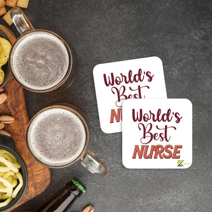 WB049 World's Best Nurse MDF Wooden Coaster by Kruzroyal | Gift for Nurse | Unique Novelty Present | 9cm x 9cm | Coffee Tea MDF Wooden Coaster