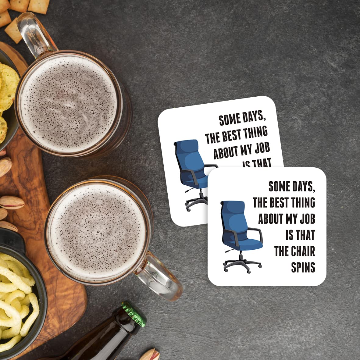 CS727 Some days, the best thing about my job is that the chair spins Novelty Funny Coffee Tea Drink Gift Glossy MDF Wooden Coaster | Gifts for Men Women Boss Colleagues