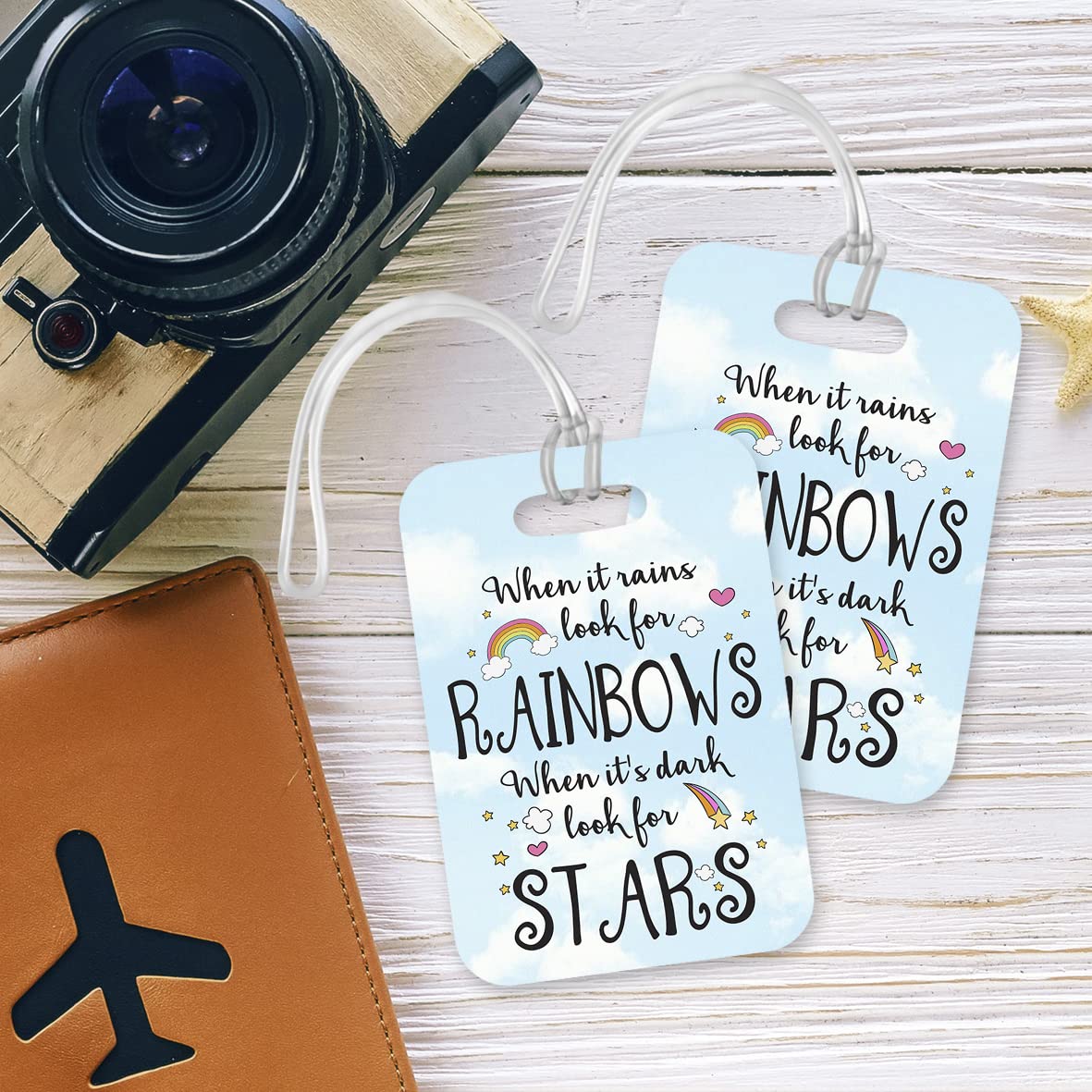 LT170 When It Rains Look for Rainbows, When It's Dark Look for Stars Novelty Funny Unique Designer Gift Glossy Plastic Suitcase Luggage Tag
