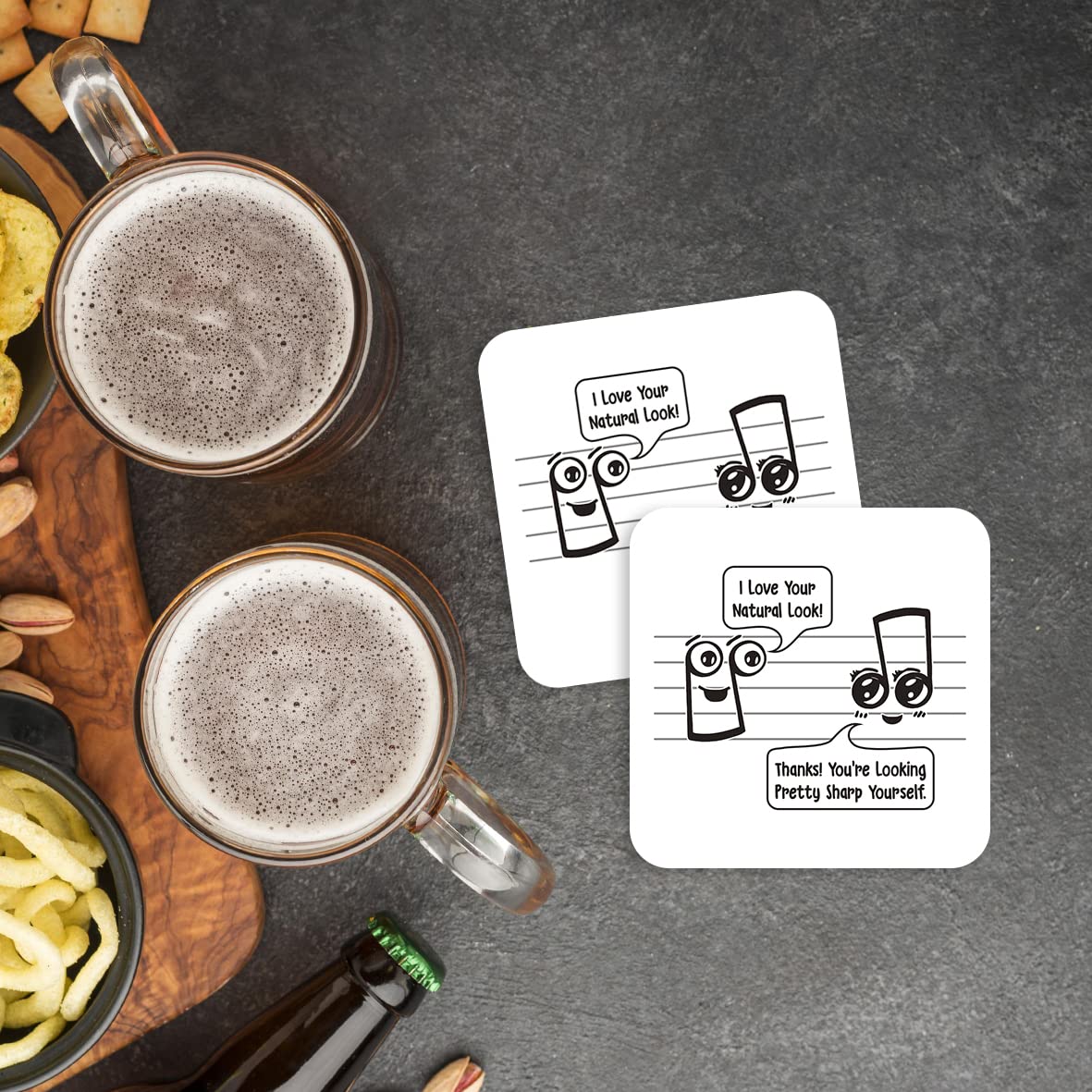 CS495 I Love Your Natural Look! Thanks! You're Looking Pretty Sharp Yourself Novelty Funny Coffee Tea Drink Gift Glossy MDF Wooden Coaster
