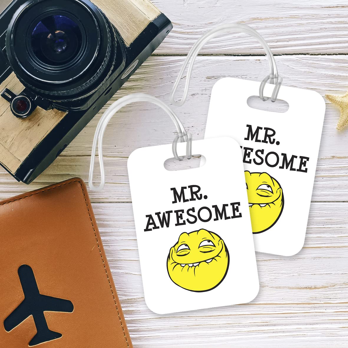 LT125 Mr Awesome Novelty Funny Unique Designer Gift Glossy Plastic Suitcase Luggage Tag