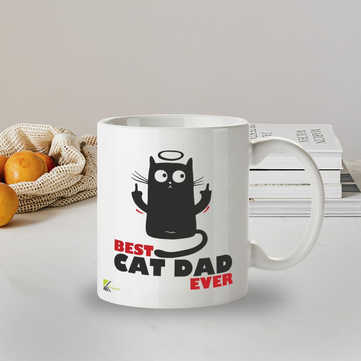 Kruzroyal Cat Dad Mug, Best Cat Dad Ever with Funny Middle Finger Cat Design Rude Gift for Men, Husband | Novelty Coffee Cup, Father's Day, Birthday Present for Him, 11oz