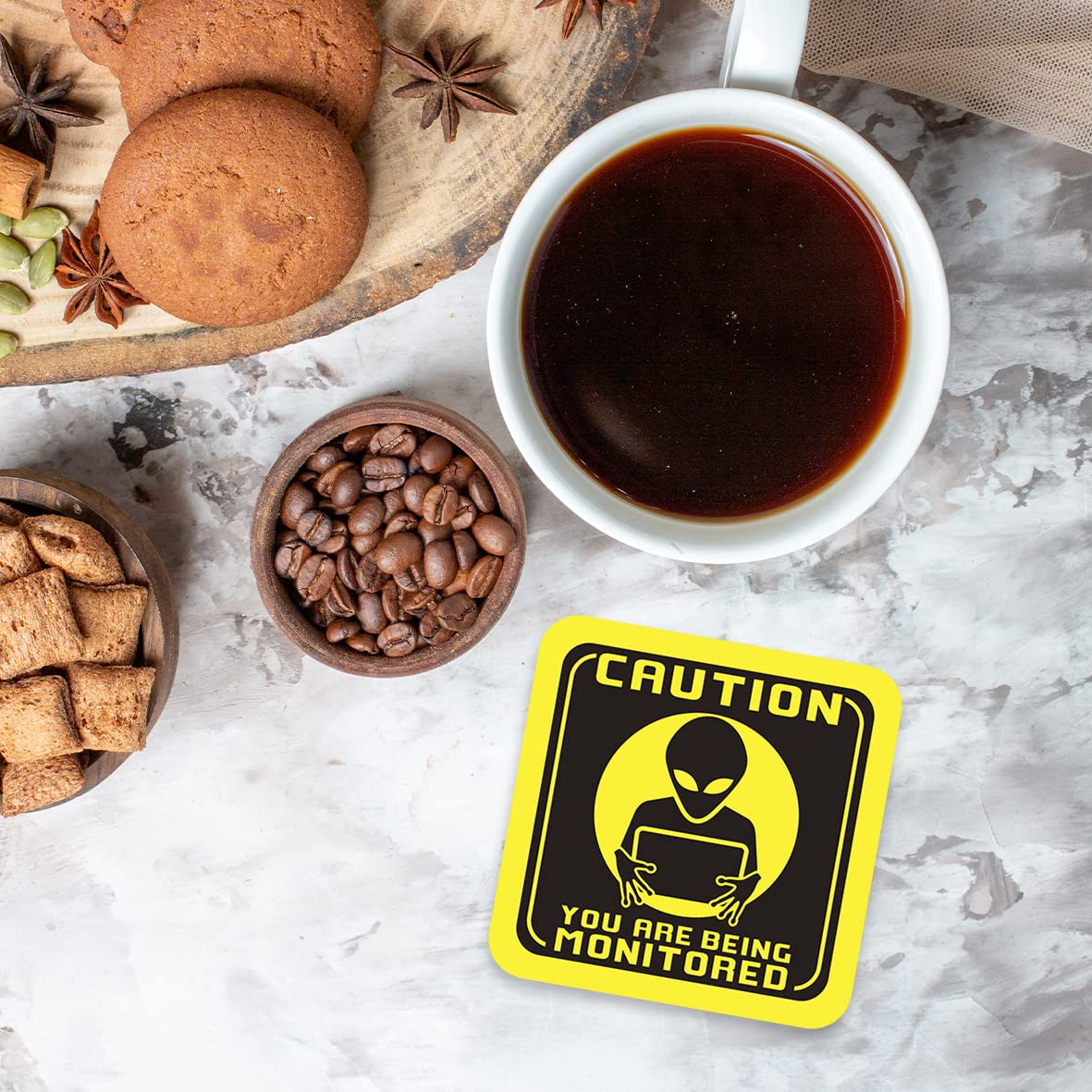 CS696 Caution : You are Being Monitored Novelty Funny Coffee Tea Drink Gift Glossy MDF Wooden Coaster