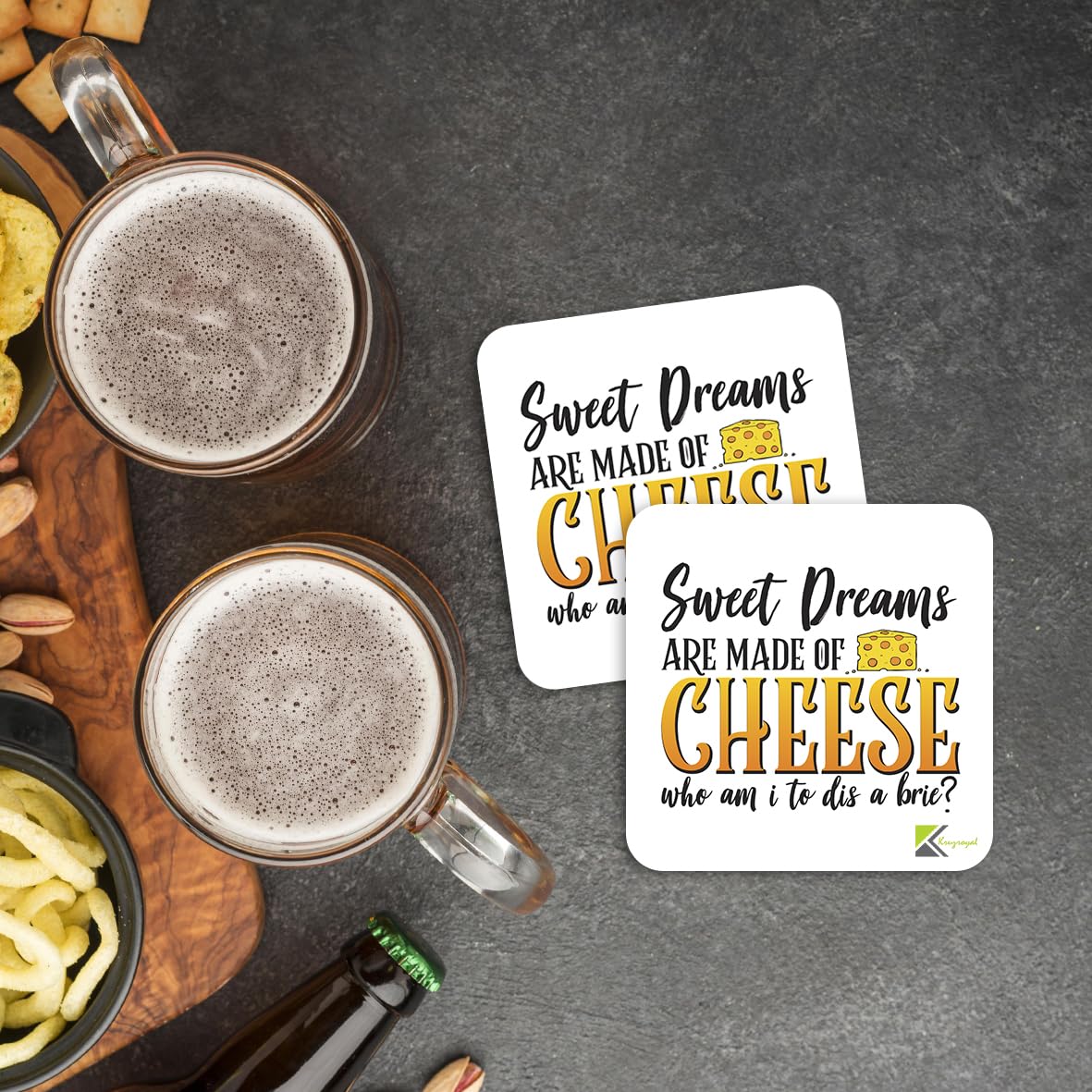 CS390 Sweet Dreams are made of cheese who am i to dis a brie? Novelty Funny Coffee Tea Drink Gift Glossy MDF Wooden Coaster | Gifts for Foodie Men Women Friend | Drink Mat