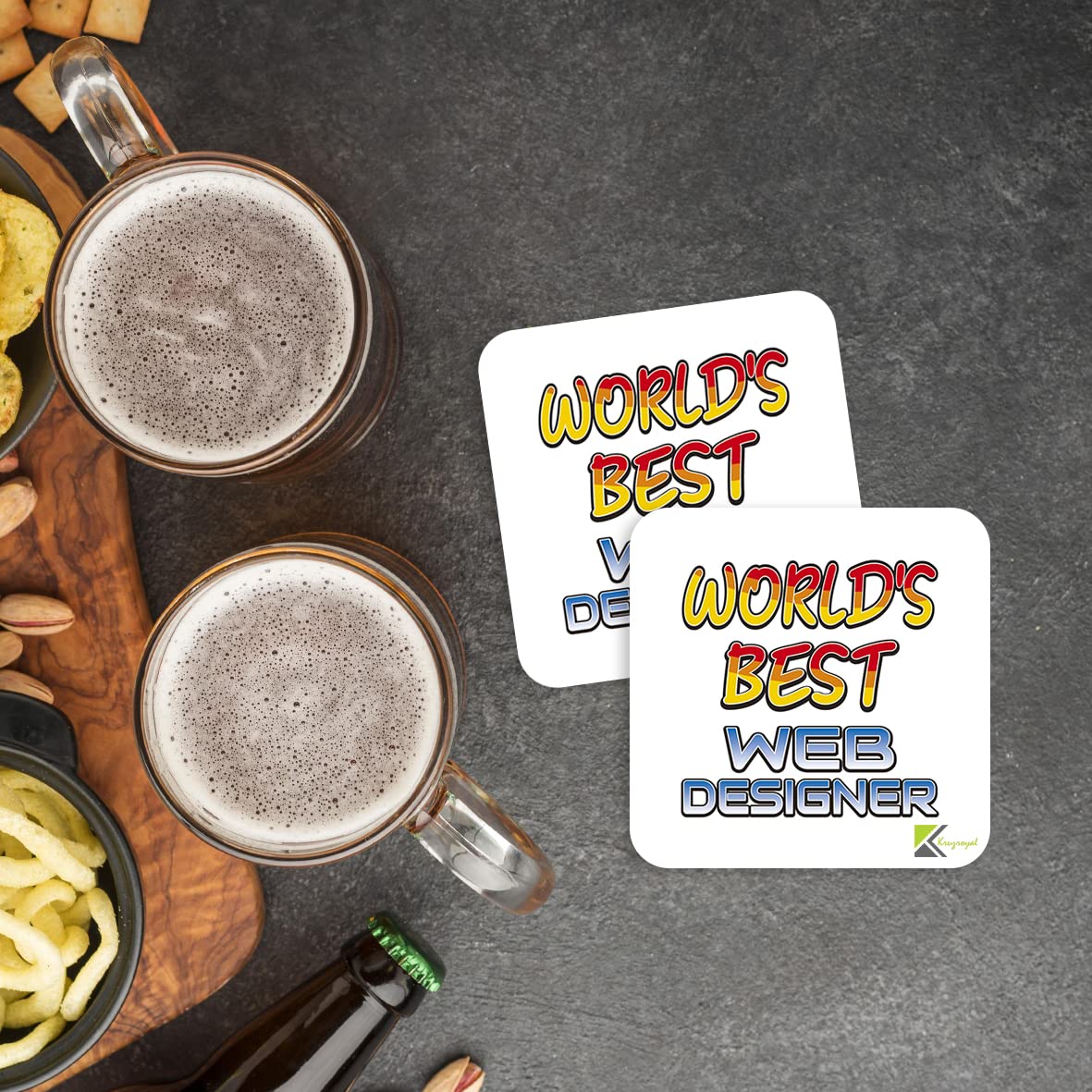 WB052 World's Best Web Designer MDF Wooden Coaster by Kruzroyal | Gift for Web Designer | Unique Novelty Present | 9cm x 9cm | Coffee Tea MDF Wooden Coaster