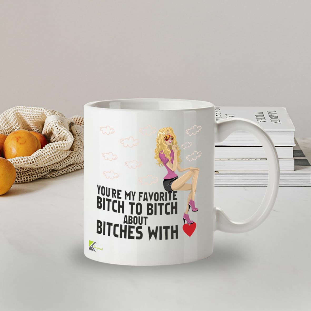 Kruzroyal Funny Best Friend Mug, You're My Favourite Bitch to Bitch About Bitches with Gossip, Novelty Gift for Work Bestie, Sister or BFF, White Ceramic Coffee Cup, 11 oz