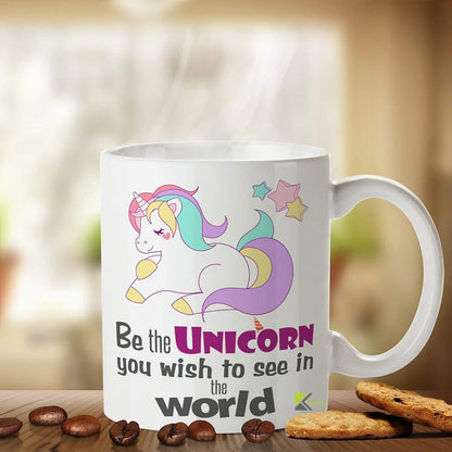 Kruzroyal Unicorn Mug, Be The Unicorn You Wish to See in The World, Funny Novelty Gift Tea Coffee Cup for Women Girls