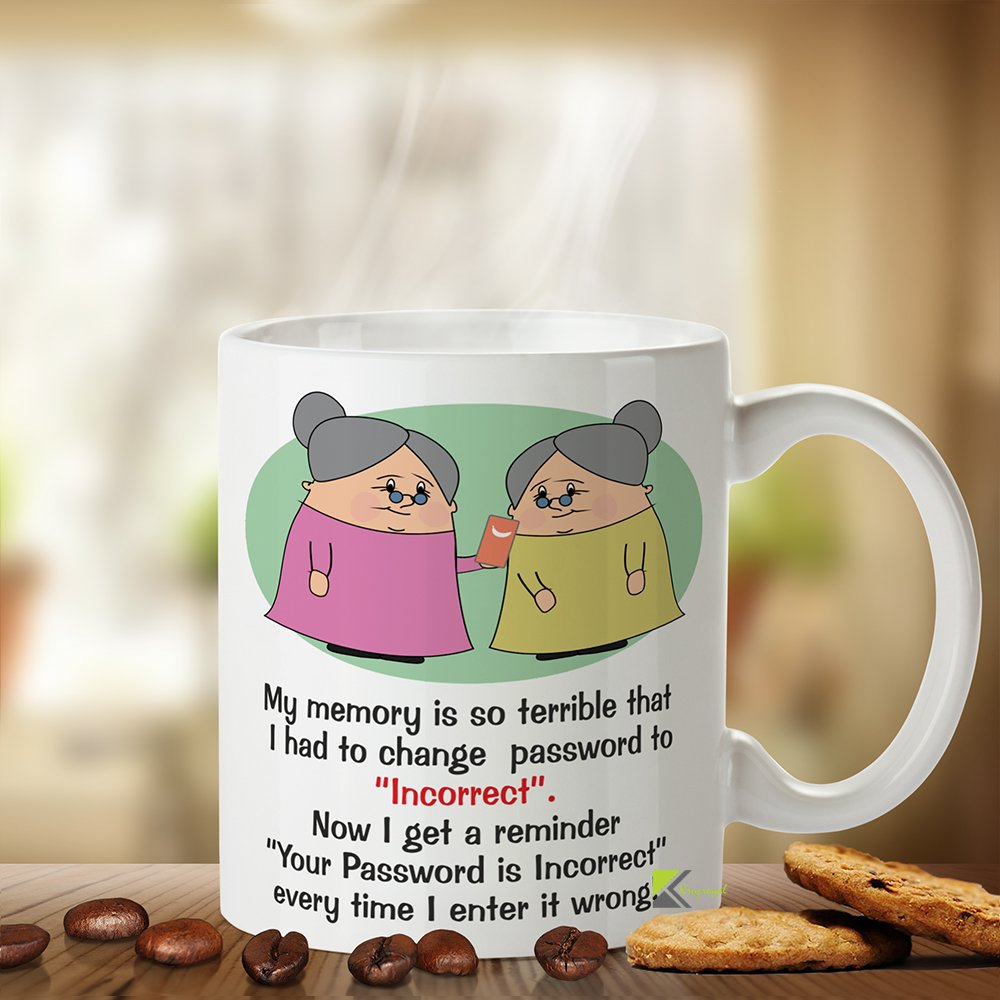 Kruzroyal Password Incorrect Funny Mug - Novelty Gift for Forgetful People, 11oz Ceramic Coffee Cup, Retirement Present