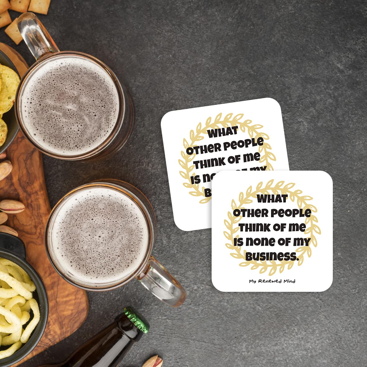 CS489 What Other People Think of me is None of My Business, My renewed Mind Novelty Funny Coffee Tea Drink Gift Glossy MDF Wooden Coaster