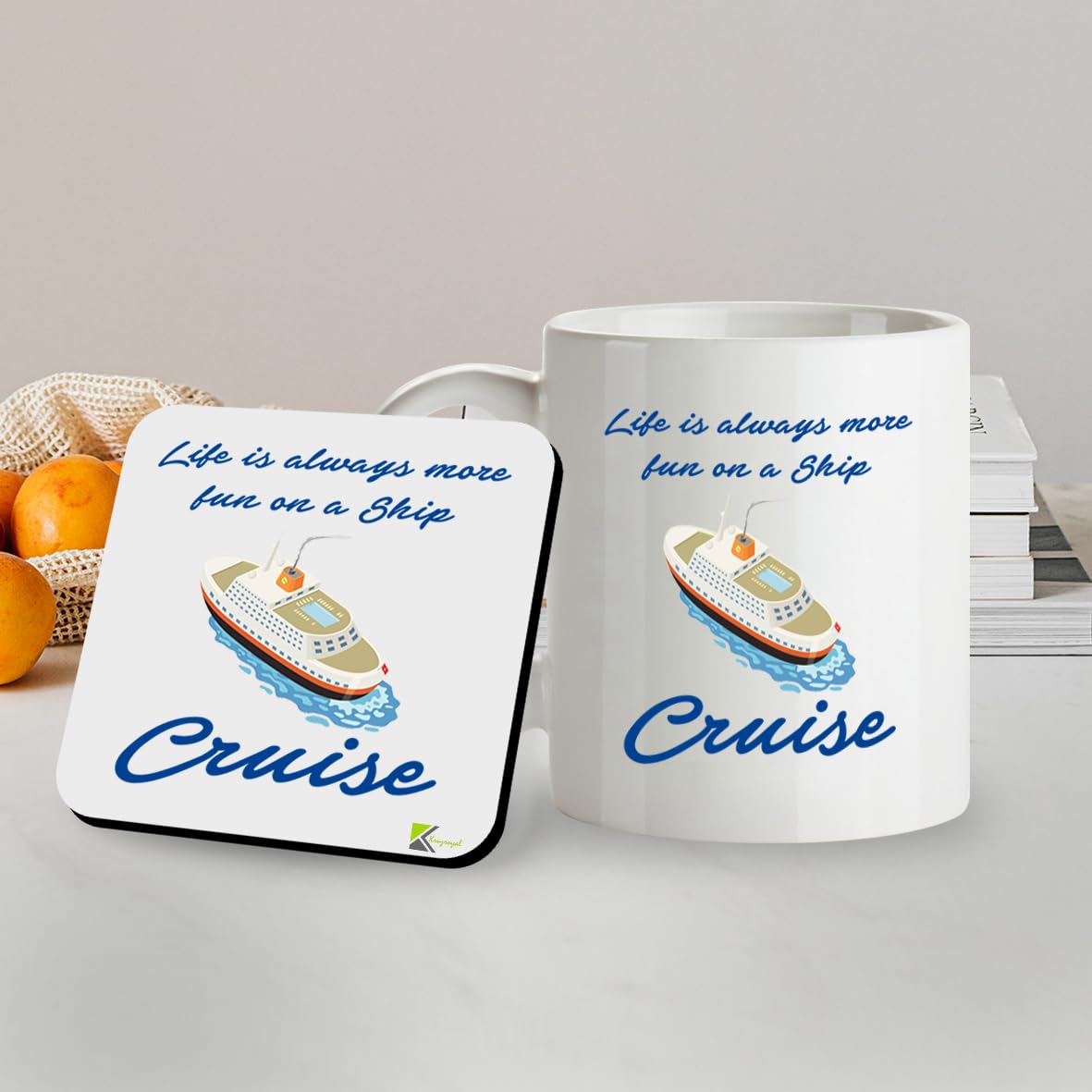 SM073 Life is Always More Fun on a Ship Cruise - 11OZ Mug & Matching Coaster Set