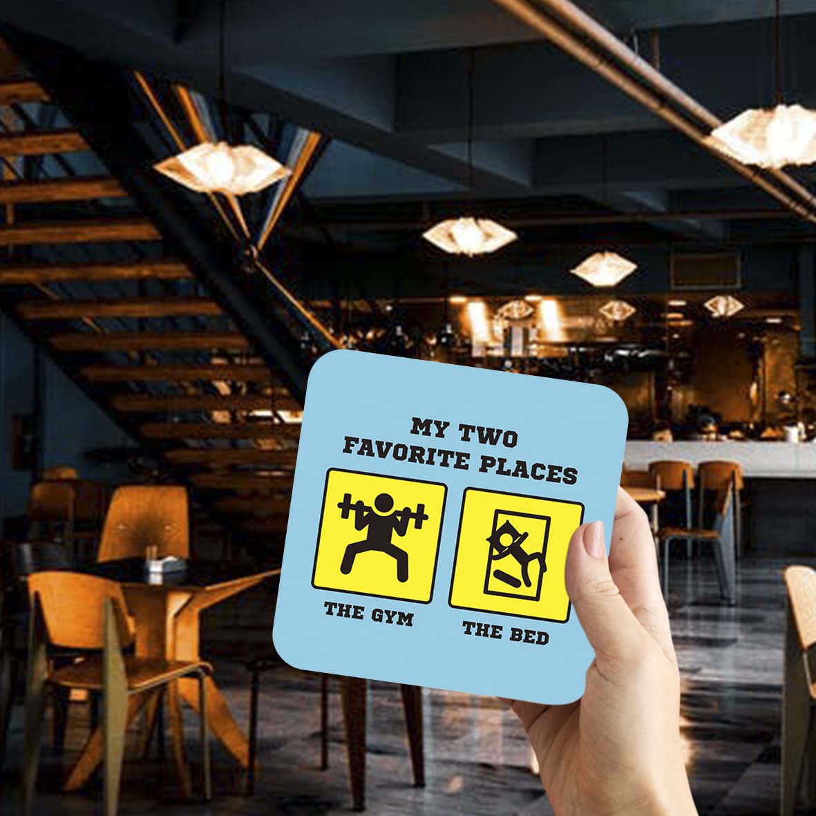 CS651 My Two Favourite Places The Gym The Bed Novelty Funny Coffee Tea Drink Gift Glossy MDF Wooden Coaster