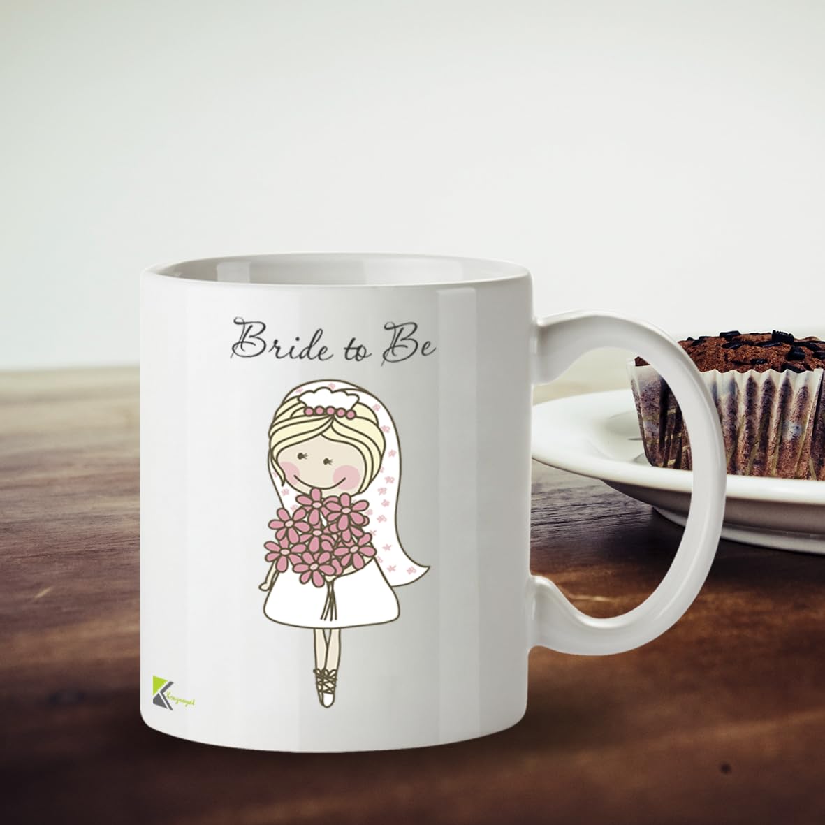 Kruzroyal Bride to Be Mug, Cute Cartoon Bride Design with Flowers, Engagement Gift for Her, Fiancée or Future Mrs, White Ceramic Coffee Cup, 11 oz Novelty Great Gift Idea Coffee Tea Mug