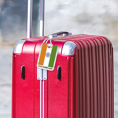 PLT281 Personalised Name with India Flag Novelty Funny Unique Designer Gift Glossy Plastic Suitcase Luggage Tag