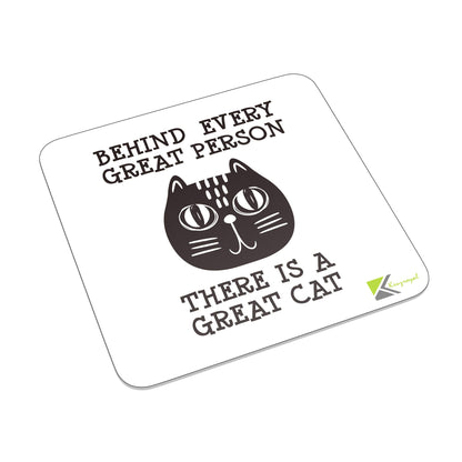 FM022 Behind every great person, There is a Great Cat/Cat Lover Novelty Funny Idea Glossy Metal Square Fridge Magnet