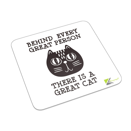 FM022 Behind every great person, There is a Great Cat/Cat Lover Novelty Funny Idea Glossy Metal Square Fridge Magnet