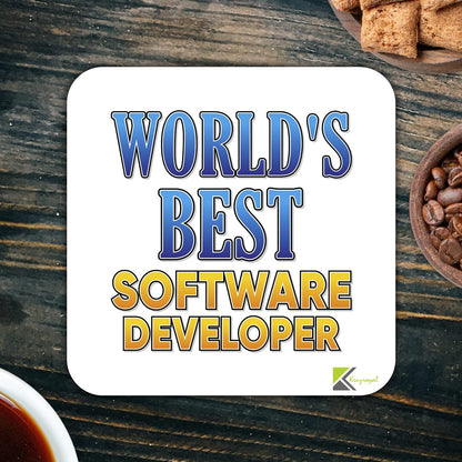 WB063 World's Best Software Developer MDF Wooden Coaster by Kruzroyal | Gift for Software Developer | Unique Novelty Present | 9cm x 9cm | Coffee Tea MDF Wooden Coaster