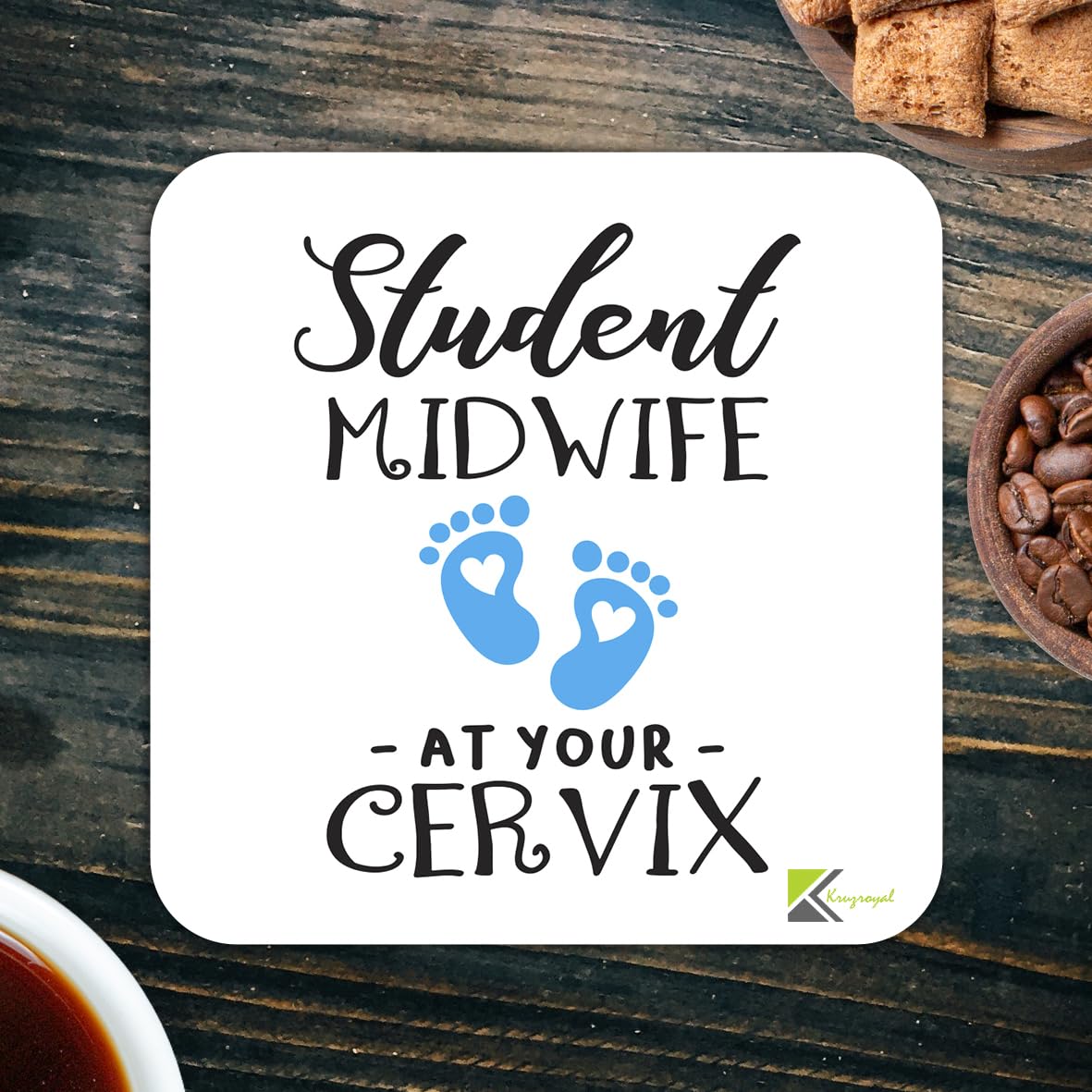 CS971 Student midwife - at your cervix Novelty Funny Coffee Tea Drink Gift Glossy MDF Wooden Coaster | Gifts for Student Midwives, Nurses, Doulas – Thank You & Graduation Present