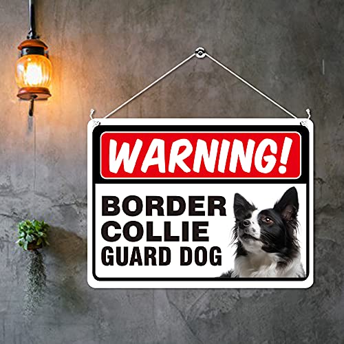 Kruzroyal MP347 WARNING!, Border collie guard dog. Funny Novelty Retro Vintage Metal Wall Sign Plaque 20cm x 15cm