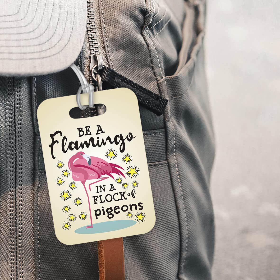 LT192 Be A Flamingo in A Flock of Pigeions Novelty Funny Unique Designer Gift Glossy Plastic Suitcase Luggage Tag