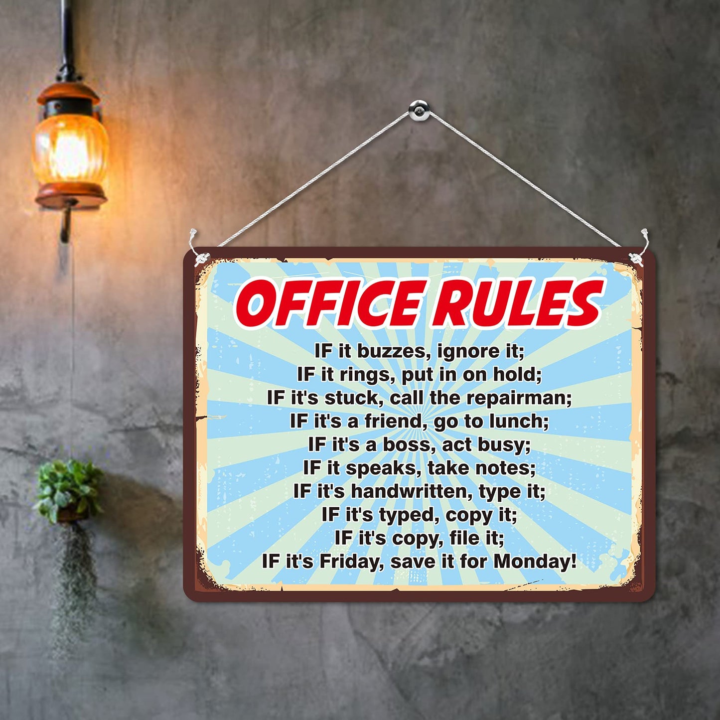 Kruzroyal MP186 Office Rules Funny Novelty Retro Vintage Metal Wall Sign Plaque 20cm x 15cm