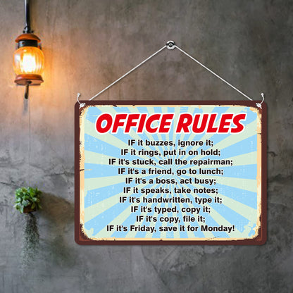 Kruzroyal MP186 Office Rules Funny Novelty Retro Vintage Metal Wall Sign Plaque 20cm x 15cm