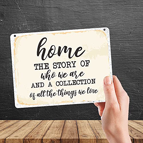 Kruzroyal MP484 HOME - The story of who we are and a collection of all the things we love Funny Novelty Retro Vintage Metal Wall Sign Plaque 20cm x 15cm