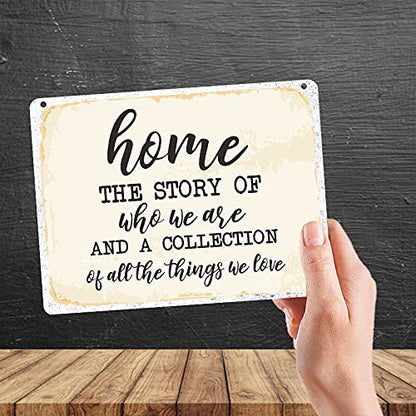 Kruzroyal MP484 HOME - The story of who we are and a collection of all the things we love Funny Novelty Retro Vintage Metal Wall Sign Plaque 20cm x 15cm