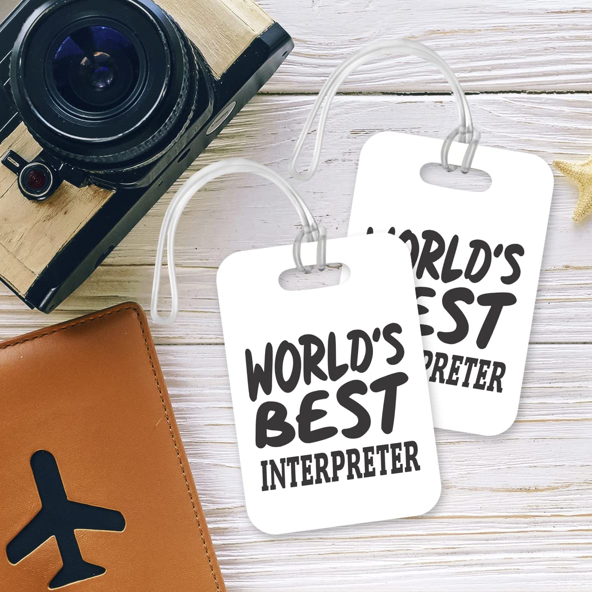 LT440 World's Best Interpreter Novelty Funny Unique Designer Gift, Suitcase, Glossy Plastic Luggage Tag for Interpreter
